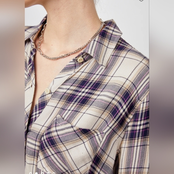 Rails Hunter Plaid Button-Down Shirt Stone Navy Fushia Size S - Picture 5 of 15